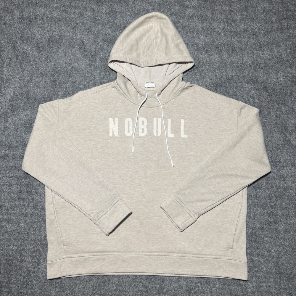 NOBULL Fleece Hoodie Women Size XL Beige Brown Hooded Gym Workout Casual